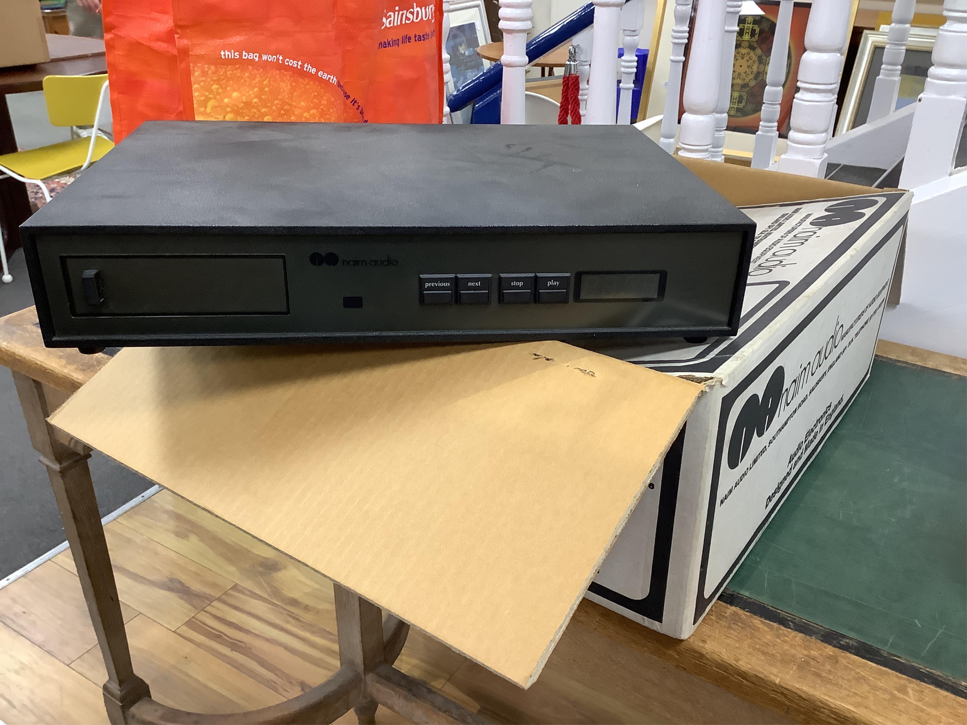 Seven Naim Audio hi-fi separates in original card boxes; a Niam HiCap DR power supply unit, serial number 70557, a Niam NAP 250 power amplifier, serial number 88778, a Niam NAT 02 FM Tuner, serial number 75339, a Niam NA